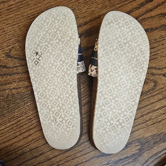 Tory Burch Leigh Slide Sandals Black and Brown Snake Print - Picture 6 of 13